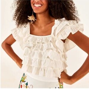 Farm Rio Off White 3D Floral Layered Boho Chic Blouse NWT XL